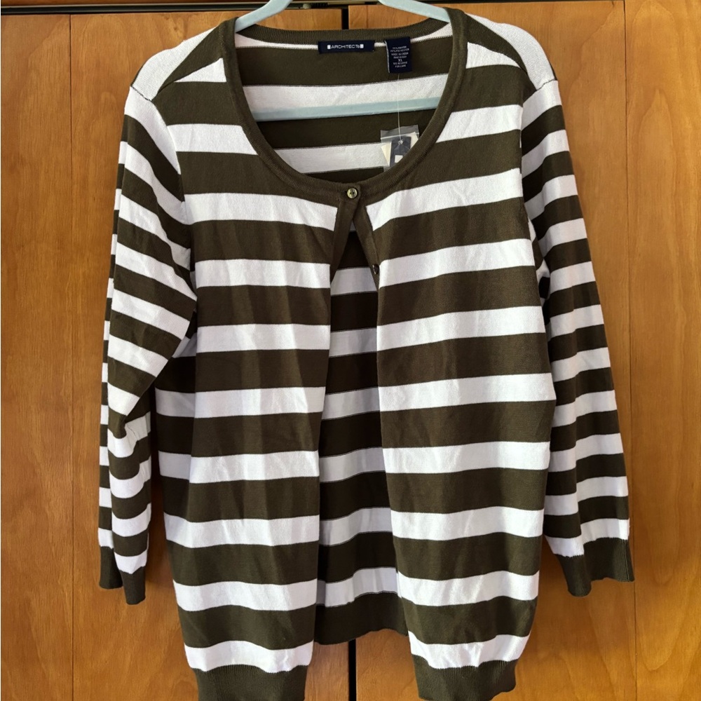 Architect Olive and White Striped Cardigan